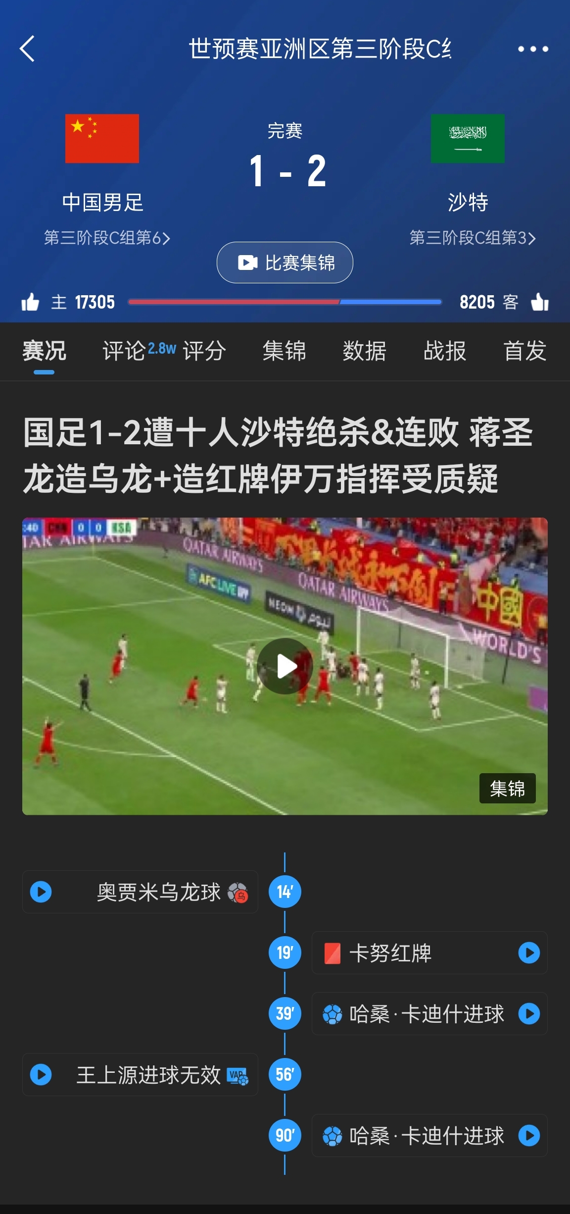 今天什么劇本？首戰(zhàn)沙特也是半場(chǎng)紅牌+蔣光太傷退，最后國(guó)足被翻